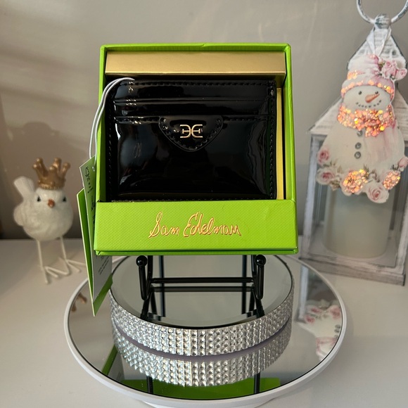NIB! Sam Edelman Glossy Black Card Holder with Gold Tone Detail - Picture 7 of 9